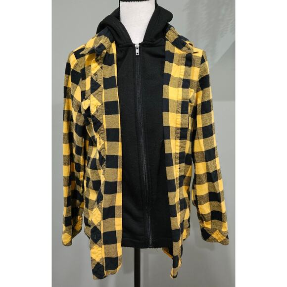 Ci Sono Jackets & Blazers - CiSono Plaid Collection Woman's Large Zip-up Black & Yellow Plaid Jacket Shacket